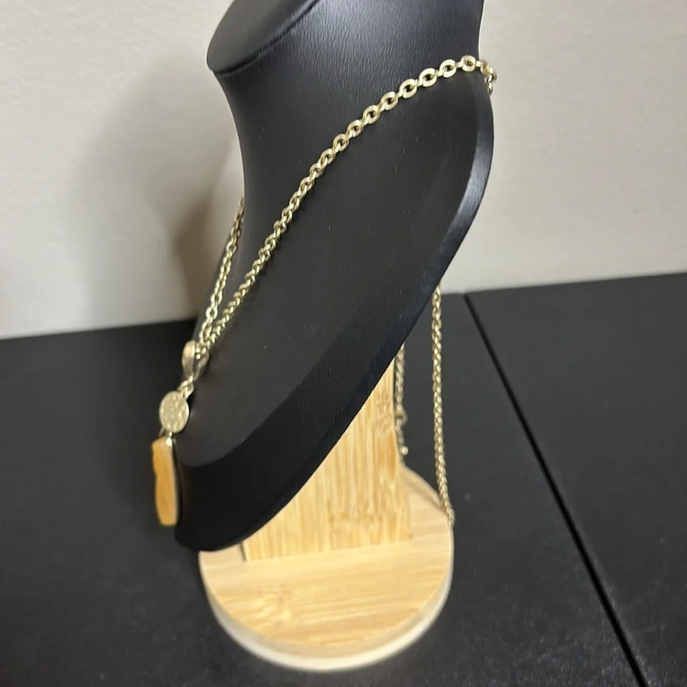 JK by Thirty One Charm Long Gold Tone Chain Boho  Necklace Hammered